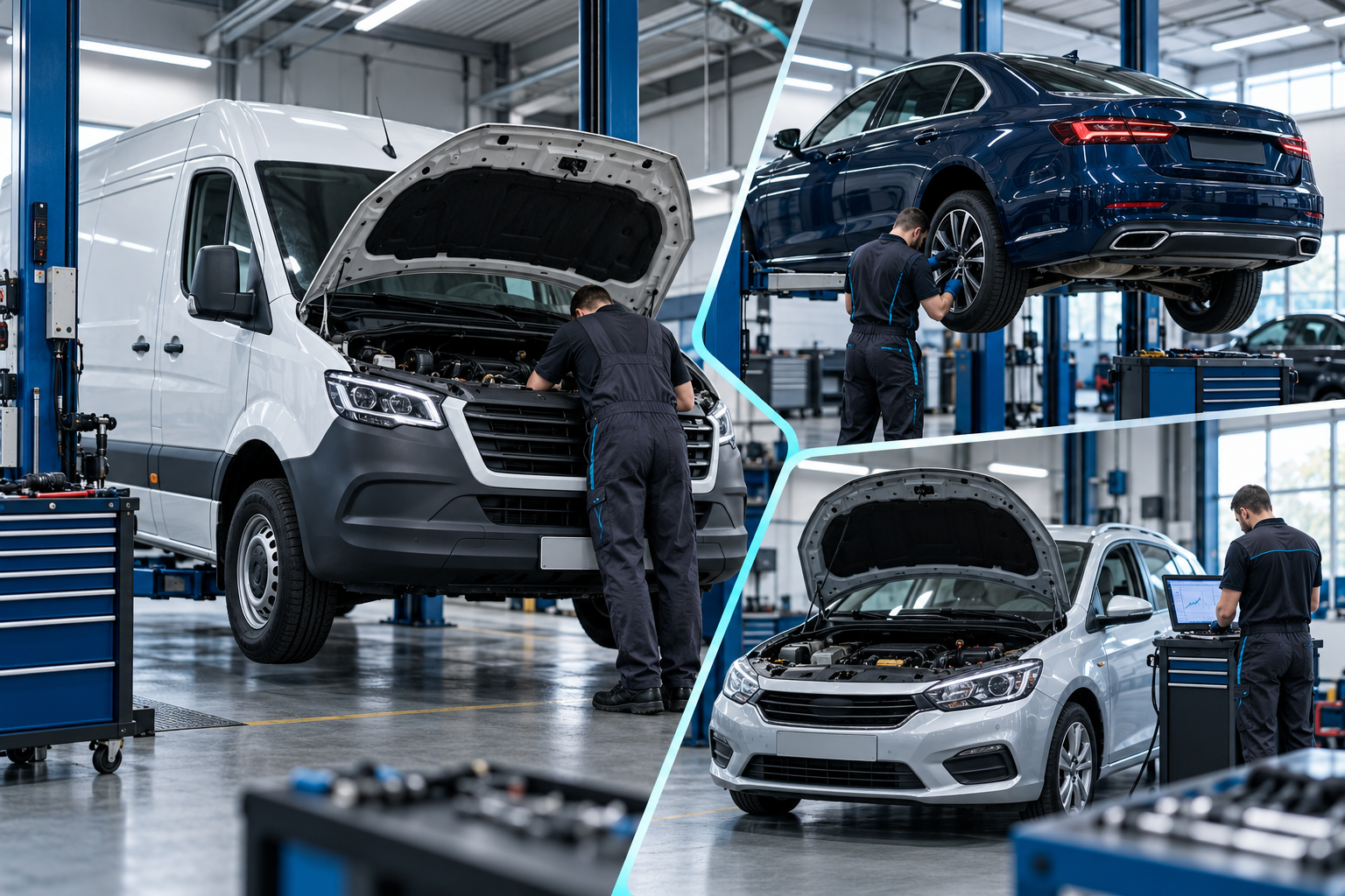 ESREPAIR servisinde ticari ve binek araç bakım kolajı
